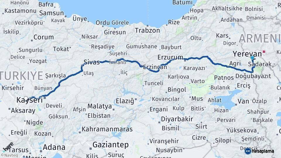 Iğdır Nevşehir Arası Kaç Km - Yol Haritası
