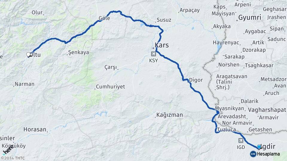 Iğdır Oltu Erzurum Arası Kaç Km - Yol Haritası