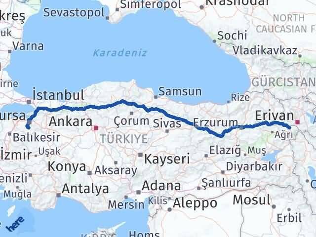 Iğdır Orhaneli Bursa Arası Kaç Km - Yol Haritası