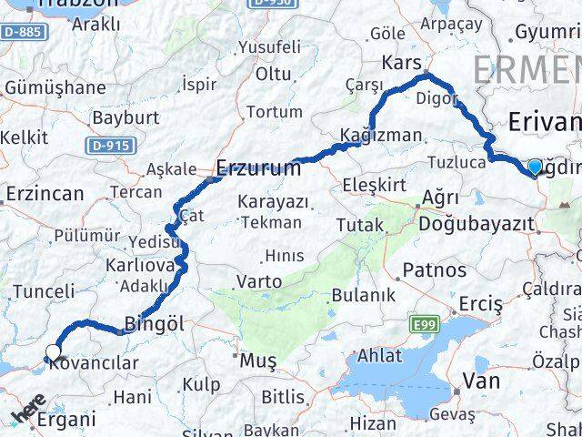 Iğdır Palu Elazığ Arası Kaç Km - Yol Haritası