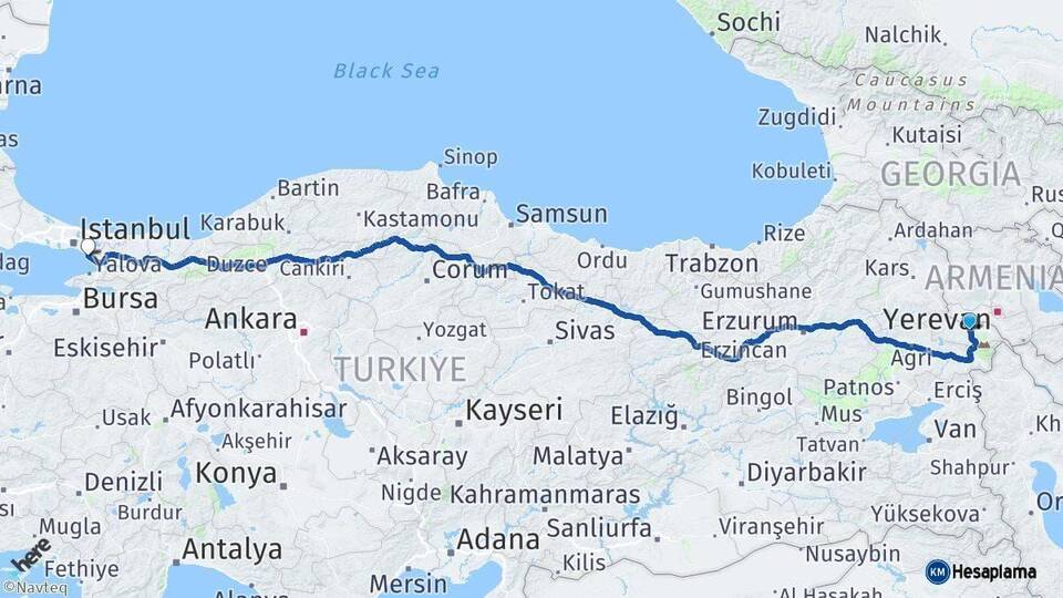 Iğdır Pendik İstanbul Arası Kaç Km - Yol Haritası
