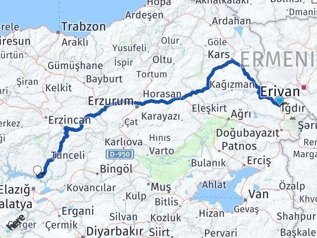 Iğdır Pertek Tunceli Arası Kaç Km - Yol Haritası