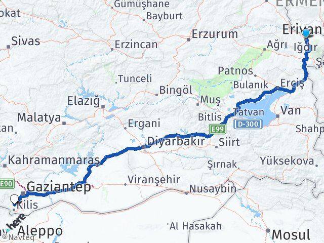 Iğdır Polateli Kilis Arası Kaç Km - Yol Haritası