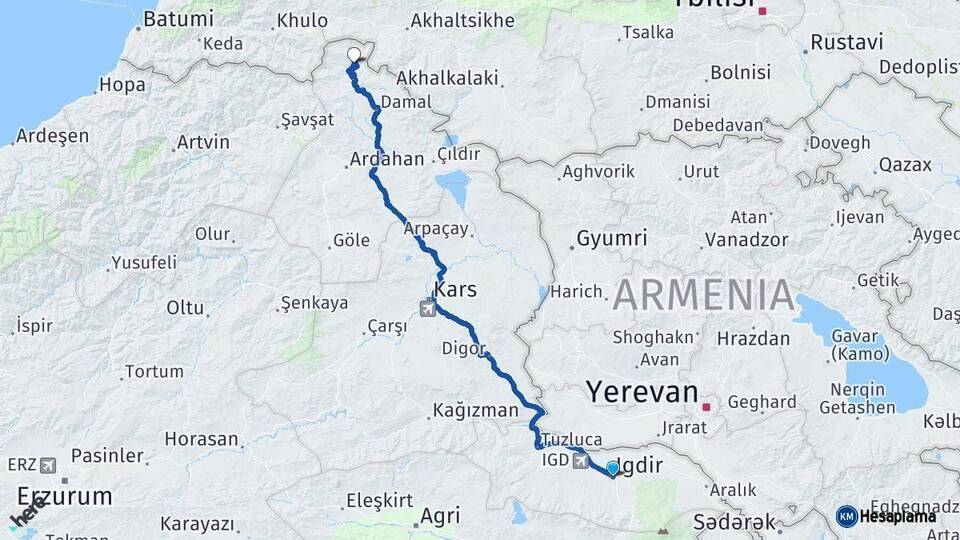 Iğdır Posof Ardahan Arası Kaç Km - Yol Haritası