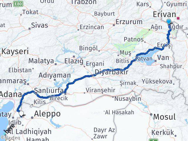 Iğdır Reyhanlı Hatay Arası Kaç Km - Yol Haritası