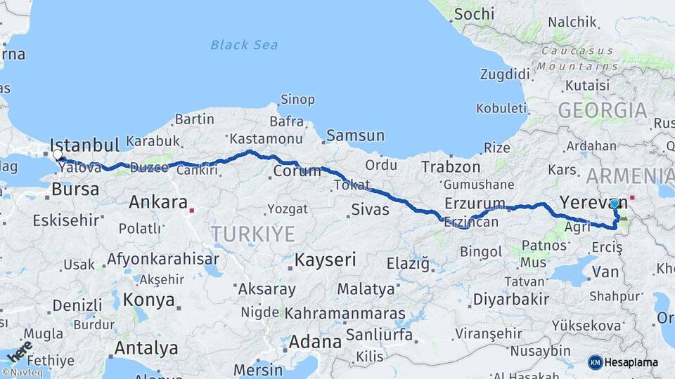 Iğdır Sabiha Gökçen Havalimanı Arası Kaç Km - Yol Haritası