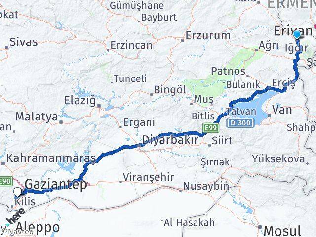 Iğdır Şahinbey Gaziantep Arası Kaç Km - Yol Haritası