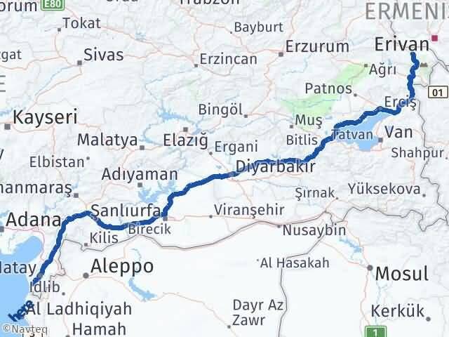 Iğdır Samandağ Hatay Arası Kaç Km - Yol Haritası