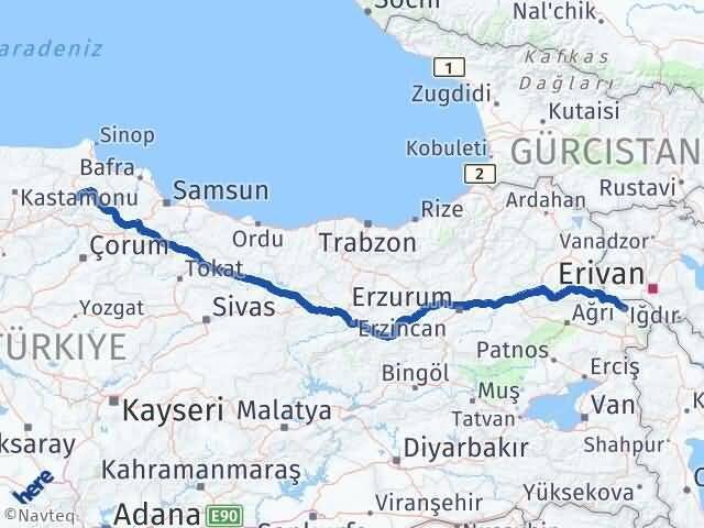 Iğdır Saraydüzü Sinop Arası Kaç Km - Yol Haritası