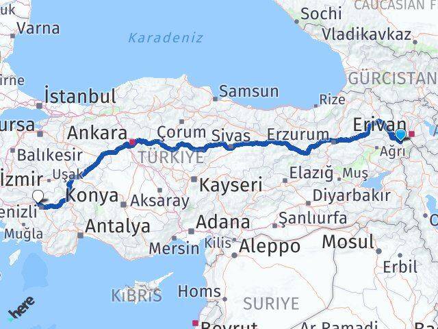 Iğdır Sarayköy Denizli Arası Kaç Km - Yol Haritası