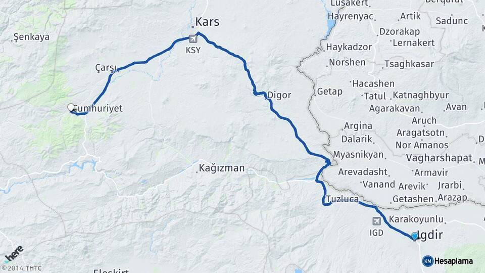 Iğdır Sarıkamış Kars Arası Kaç Km - Yol Haritası