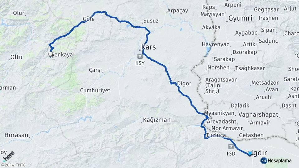 Iğdır Şenkaya Erzurum Arası Kaç Km - Yol Haritası
