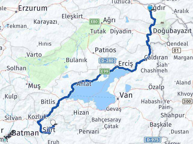 Iğdır Şirvan Siirt Arası Kaç Km - Yol Haritası