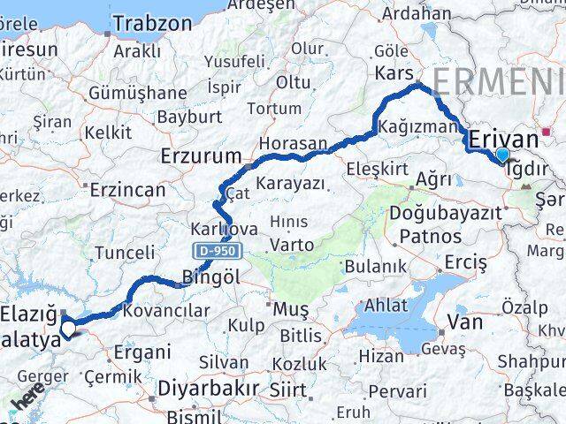 Iğdır Sivrice Elazığ Arası Kaç Km - Yol Haritası