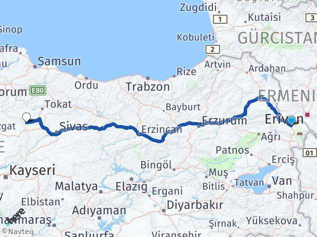 Iğdır Sulusaray Tokat Arası Kaç Km - Yol Haritası