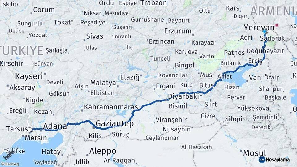 Iğdır Tarsus Mersin Arası Kaç Km - Yol Haritası