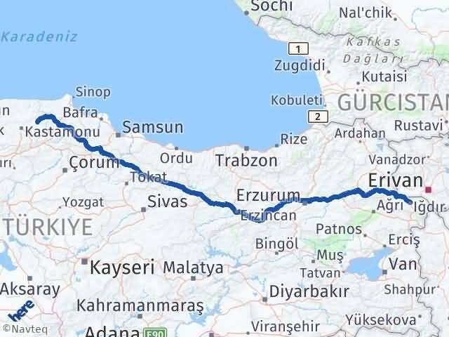Iğdır Taşköprü Kastamonu Arası Kaç Km - Yol Haritası