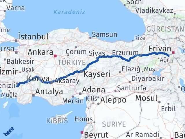 Iğdır Tavas Denizli Arası Kaç Km - Yol Haritası