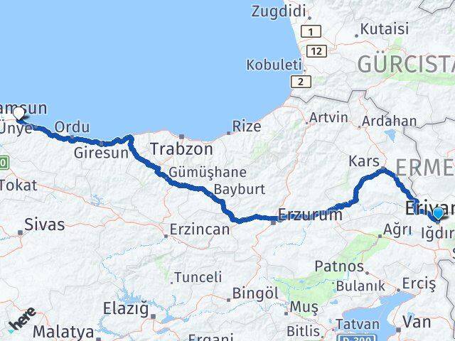 Iğdır Terme Samsun Arası Kaç Km - Yol Haritası
