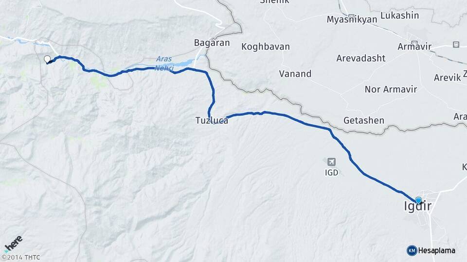 Iğdır Tezekçi Tuzluca Arası Kaç Km - Yol Haritası