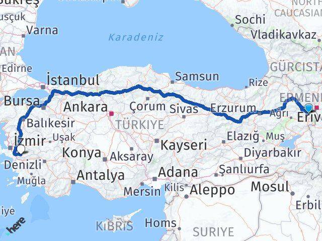Iğdır Tire İzmir Arası Kaç Km - Yol Haritası