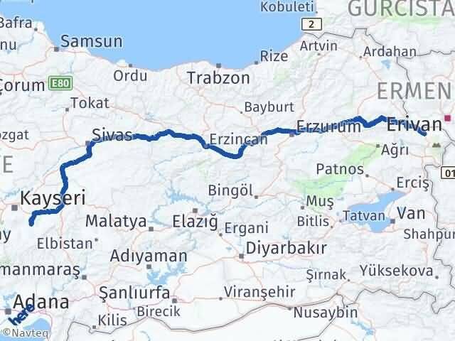 Iğdır Tomarza Kayseri Arası Kaç Km - Yol Haritası