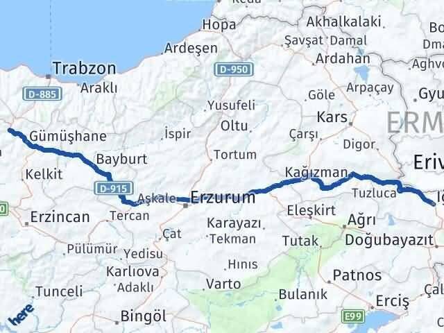 Iğdır Torul Gümüşhane Arası Kaç Km - Yol Haritası