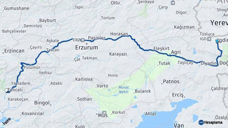 Iğdır Tunceli Arası Kaç Km - Yol Haritası