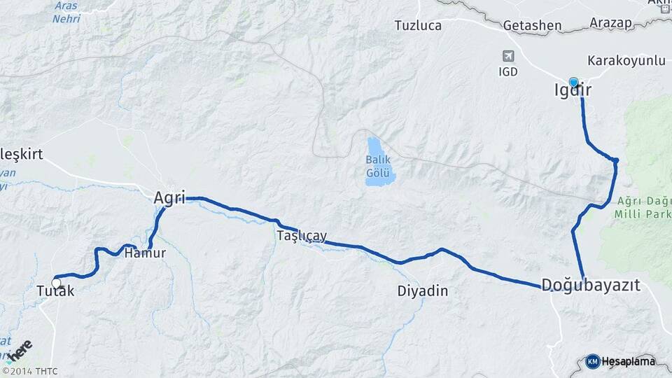 Iğdır Tutak Ağrı Arası Kaç Km - Yol Haritası