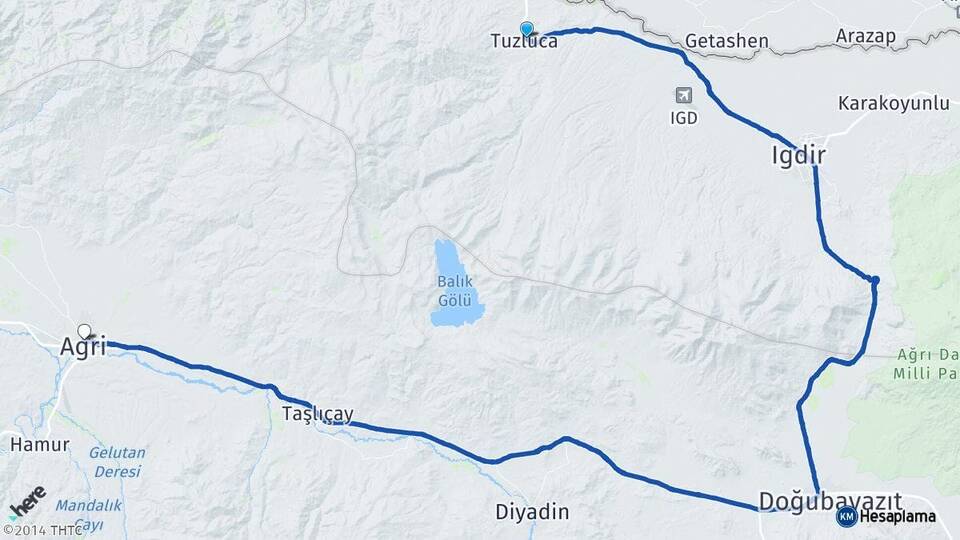 Iğdır Tuzluca Ağrı Arası Kaç Km - Yol Haritası
