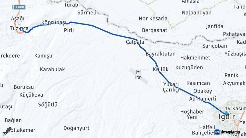 Iğdır Tuzluca Arası Kaç Km - Yol Haritası