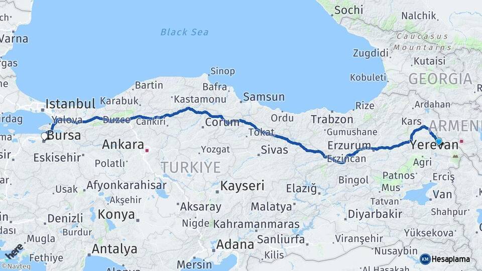 Iğdır Tuzluca Bursa Arası Kaç Km - Yol Haritası