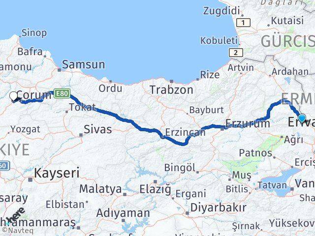Iğdır Tuzluca Çorum Arası Kaç Km - Yol Haritası