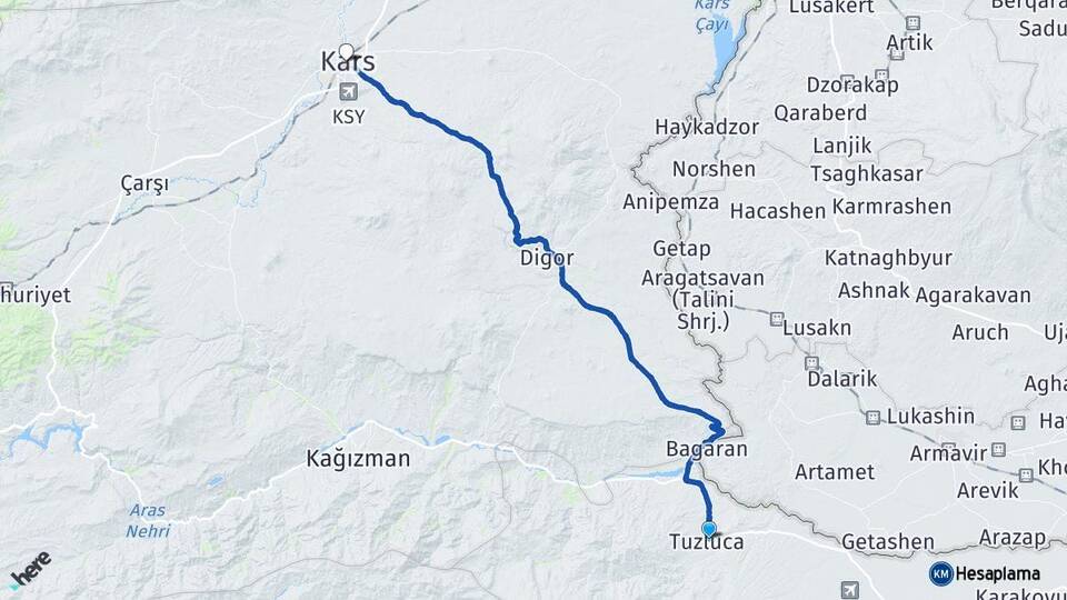 Iğdır Tuzluca Kars Arası Kaç Km - Yol Haritası