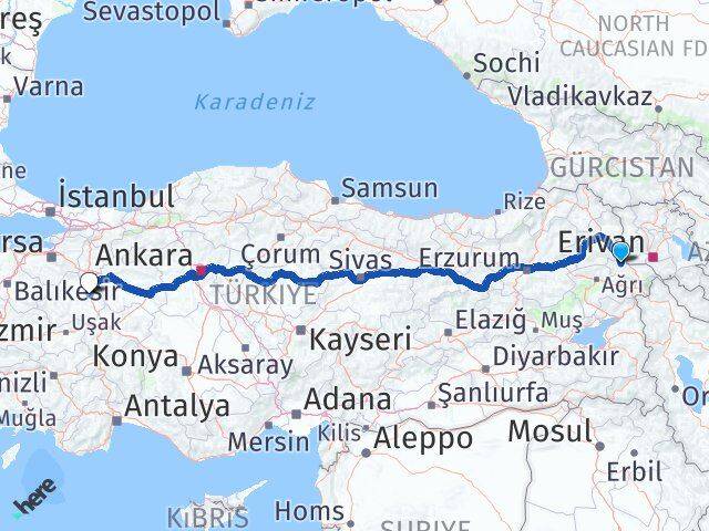 Iğdır Tuzluca Kütahya Arası Kaç Km - Yol Haritası