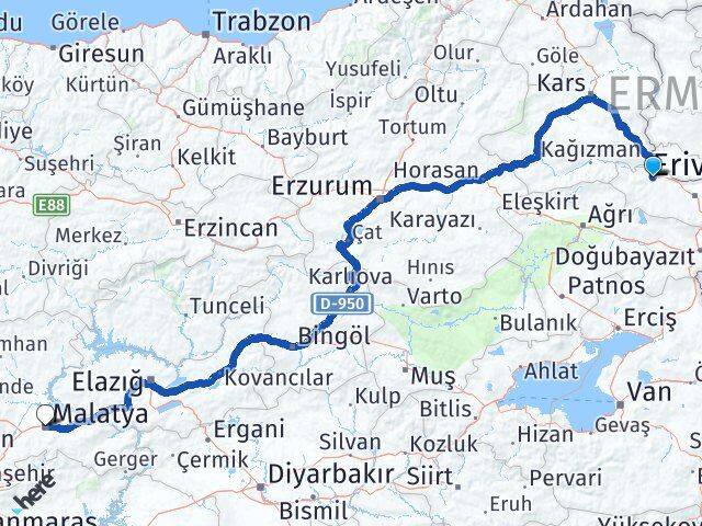 Iğdır Tuzluca Malatya Arası Kaç Km - Yol Haritası