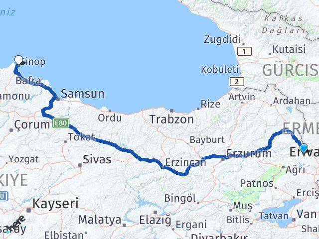 Iğdır Tuzluca Sinop Arası Kaç Km - Yol Haritası