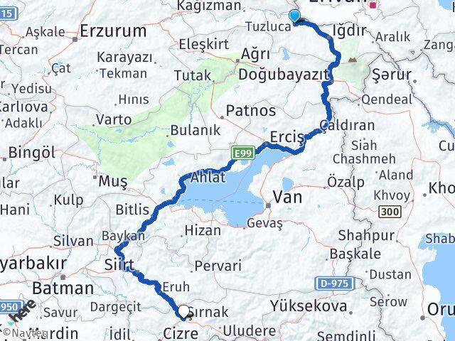 Iğdır Tuzluca Şırnak Arası Kaç Km - Yol Haritası