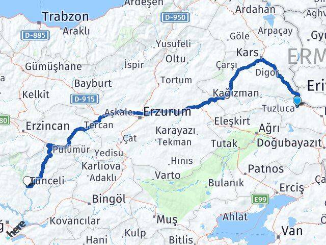 Iğdır Tuzluca Tunceli Arası Kaç Km - Yol Haritası