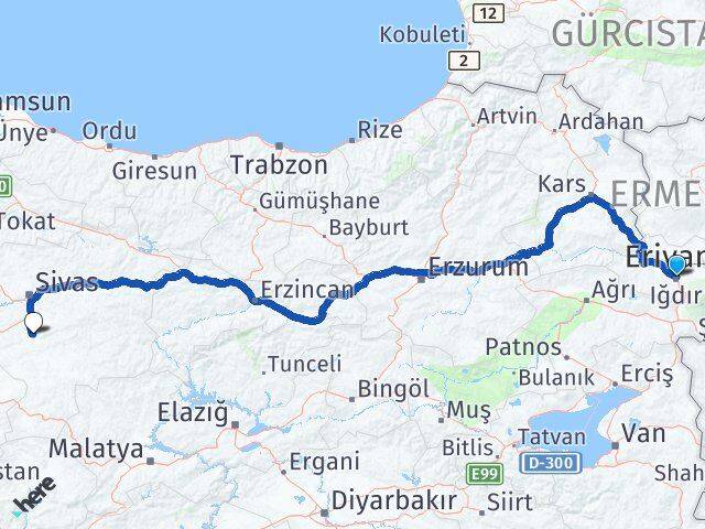 Iğdır Ulaş Sivas Arası Kaç Km - Yol Haritası