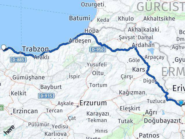 Iğdır Vakfıkebir Trabzon Arası Kaç Km - Yol Haritası