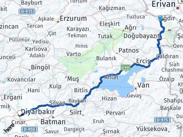 Iğdır Yenişehir Diyarbakır Arası Kaç Km - Yol Haritası