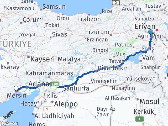 Iğdır Yenişehir Mersin Arası Kaç Km - Yol Haritası