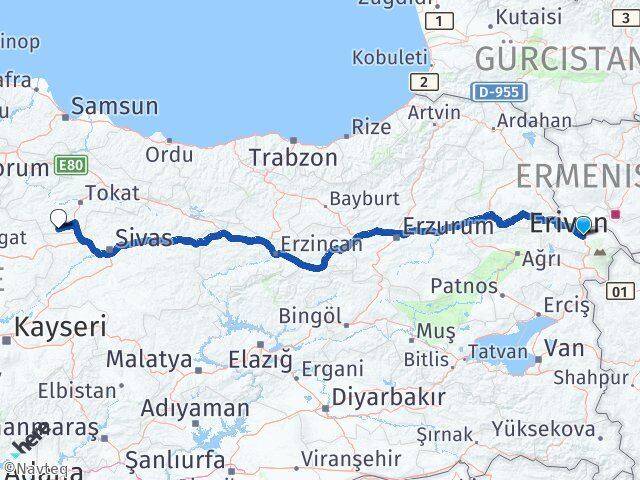 Iğdır Yeşilyurt Tokat Arası Kaç Km - Yol Haritası