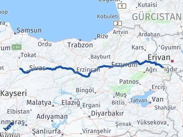 Iğdır Yıldızeli Sivas Arası Kaç Km - Yol Haritası
