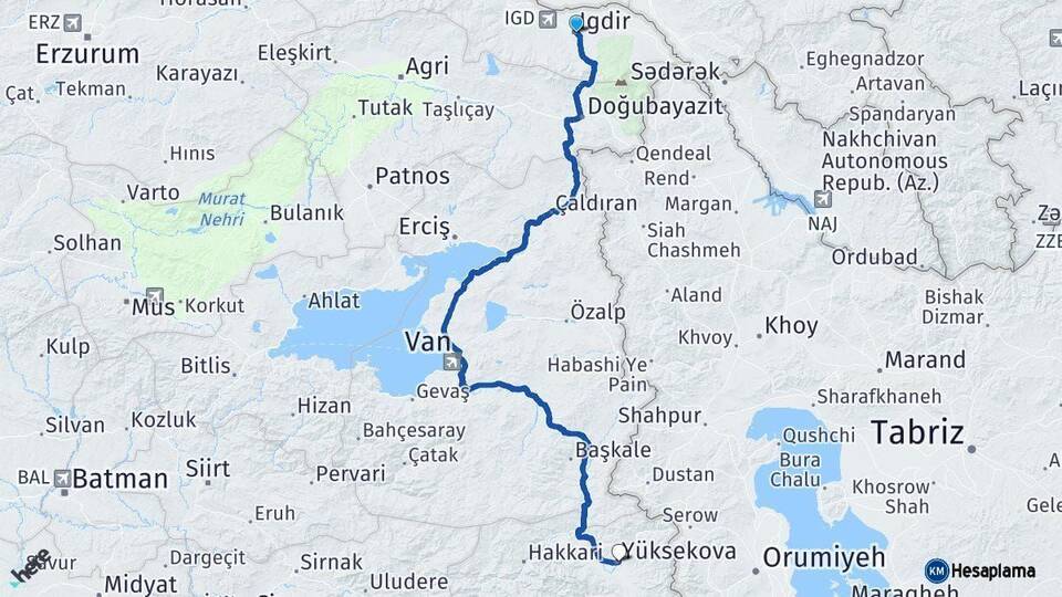 Iğdır Yüksekova Hakkari Arası Kaç Km - Yol Haritası