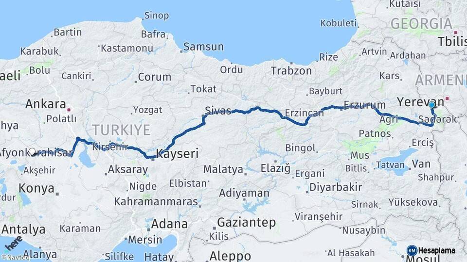 Iğdır Yunak Konya Arası Kaç Km - Yol Haritası