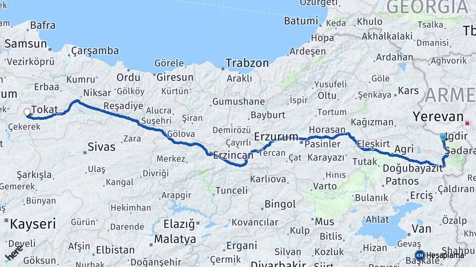 Iğdır Zile Tokat Arası Kaç Km - Yol Haritası