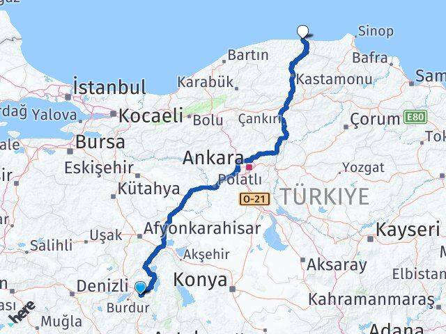 Isparta Abana Kastamonu Arası Kaç Km - Yol Haritası