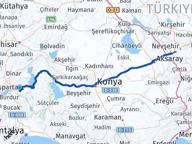 Isparta Acıgöl Nevşehir Arası Kaç Km - Yol Haritası